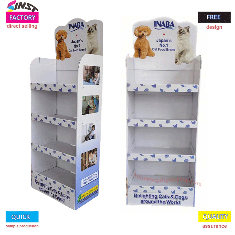 Foldable cardboard pavimento ostentationem eculeo pro pet cibaria