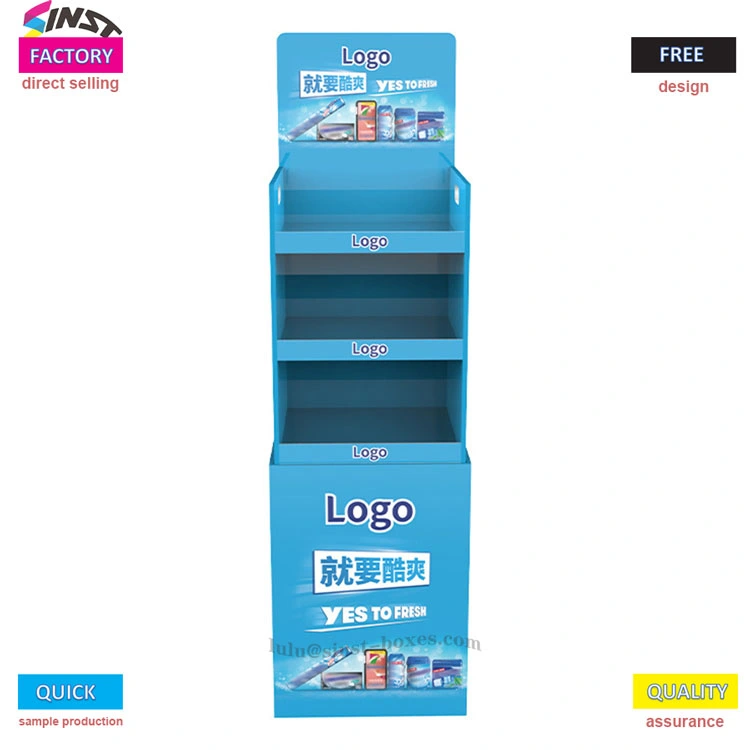 Floor standing cardboard candy display with multiple shelves